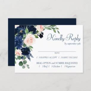 Cartão RSVP Chic Blooms Entrada de quadros azul e azul-Marin