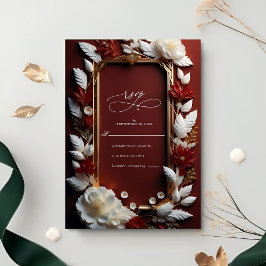 Cartão RSVP Chic Burgundy Florals com Casamento de Quadros de 