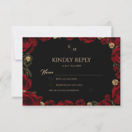 Cartão RSVP Chic Burgundy Roses Boho Wedding