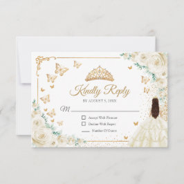 Cartão RSVP Chic Champagne Ivory Roses Gold Quinceanera Reply