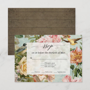 Cartão RSVP Chic Country Vintage Flores Rosas Rustico Madeira 