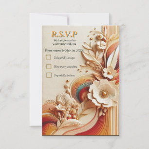 Cartão RSVP Chic, Cremes Elegantes e textura de flores de cour