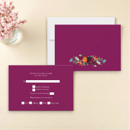 Cartão RSVP Chic deep pink Botanical Wedding Response Card