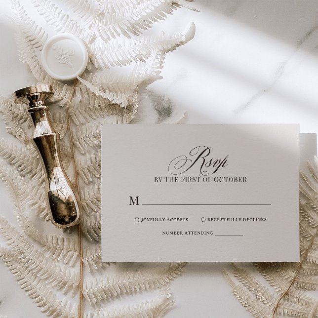 Cartão RSVP Chic Elegant Ivory and Brown Luxe Neutral Wedding (Criador carregado)