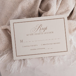 Cartão RSVP Chic Ivory and Taupe Border | Luxe Neutral Wedding