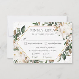 Cartão RSVP Chic Ivory Magnolia Floral Greenerescência Casada