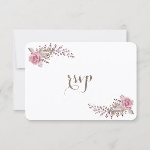 Cartão RSVP Chic Marsala Maroon Floral Watercolor Casamento RS
