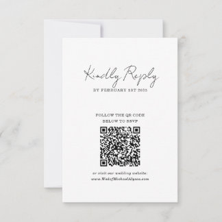 Cartão RSVP Chic Minimalist Handwriting Script Wedding QR Code