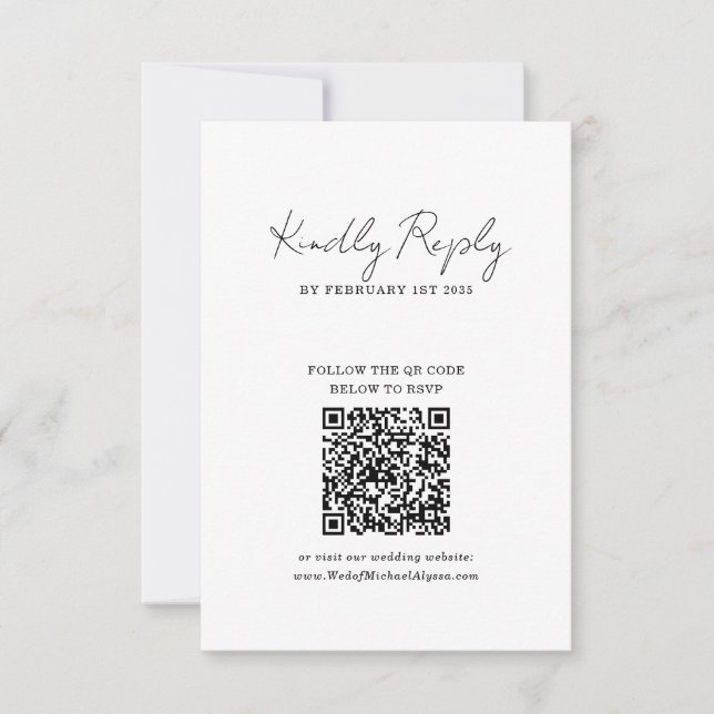 Cartão RSVP Chic Minimalist Handwriting Script Wedding QR Code (Frente)