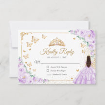 Chic Purple Lilac Roses Gold Quinceanera Reply