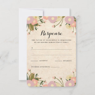 Cartão RSVP Chic Rústico Floral Aquarela em Tecido Casamento R