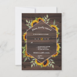 Cartão RSVP Chic Watercolor Sunflower Old Barn Casamento
