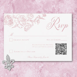 Cartão RSVP Chinoiserie Elegante Cor-de-rosa Casamento de Aves