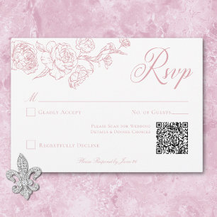 Cartão RSVP Chinoiserie Elegante Cor-de-rosa Casamento de Aves