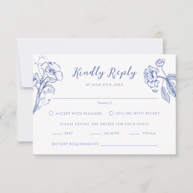 Cartão RSVP Chinoiserie French Vintage Floral (Frente)