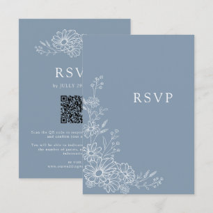 Cartão RSVP Chique Azul Poeirado Botânico Margarida Código QR
