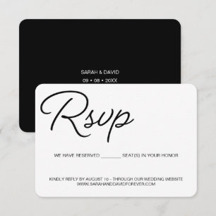 Cartão RSVP Chique Casamento preto e branco Nós reservamos ass