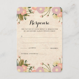 Cartão RSVP Chique Floral Água-Viva Rústica em Tecido para Cas