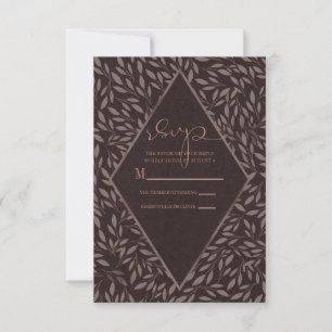 Cartão RSVP Chocolate Mauve Rosa Folhas Botânico Casamento