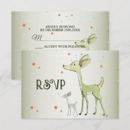 Cartão RSVP Christmas Party Green Deers Holidays Cute