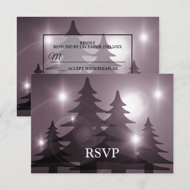 Cartão RSVP Christmas Party Pink Trees Holiday Winter Rustic (Frente/Verso)