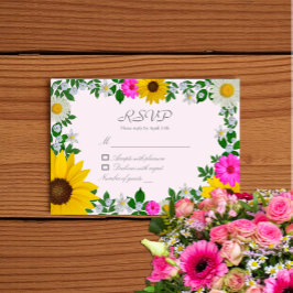Cartão RSVP Chuva de Noiva Floral de Girassol Rústico