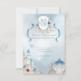 Cartão RSVP Cinderella Fairytale Elegante Quinceanera Azul