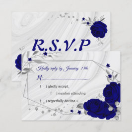 Cartão RSVP cinza azul real de prata geométrica