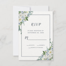 Cartão RSVP Cinza Branca de Casamento Elegante Floral Watercol