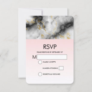 Cartão RSVP Cinza Branca Moderna Marcha com Casamento Dourado 