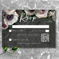 Cinza Carvão Elegante Floral Moderno Casamento QR