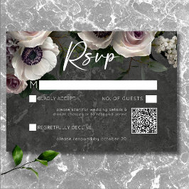 Cartão RSVP Cinza de carvão Elegante Floral Moderno Casamento 
