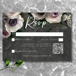 Cartão RSVP Cinza de carvão Elegante Floral Moderno Casamento 
