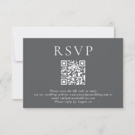 Cartão RSVP Cinza de Casamento de Código QR com Tipografia Min