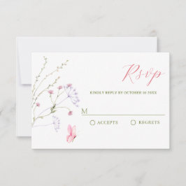 Cartão RSVP Cinza de flores silvestres brancas aquarela