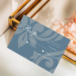Cartão RSVP Cinza de Teal Clássica Damask Foto de Casamento RS