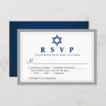 Cartão RSVP Cinza Elegante e Bar Azul Marinho Mitzvah<br><div class="desc">Cinza Elegante e Bar Azul Mitzvah RSVP Card</div>