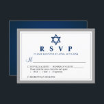 Cartão RSVP Cinza Elegante e Bar Azul Marinho Mitzvah<br><div class="desc">Cinza Elegante e Bar Azul Mitzvah RSVP Card</div>