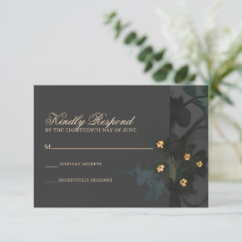 Cartão RSVP Cinza Floral Abstrato Moody Bohemian Handfasting