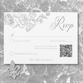 Cartão RSVP Cinza legante Chinoiserie Bird & Crest Wedding QR