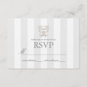Cartão RSVP Cinza Stripes e Casamento tema damasco castanho RS