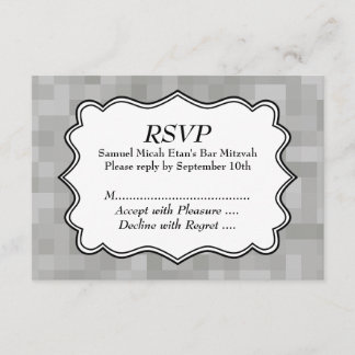 Cartão RSVP Cinzas, Bar preto e branco, Mitzvah