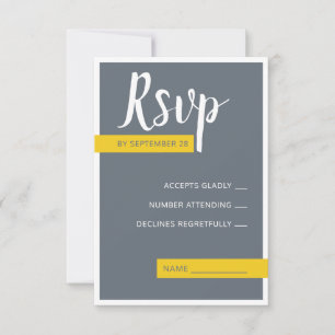 Cartão RSVP Cinzas modernas e casamento amarelo mínimo 
