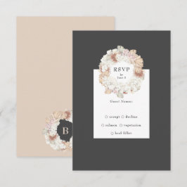 Cartão RSVP Cinzas Pampas Charcarboneto Wreath Boho Monograma 