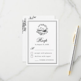 Cartão RSVP Cisne Desenhado à Mão Botânico Vintage Casamento E