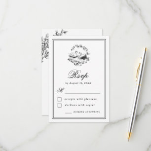 Cartão RSVP Cisne Desenhado à Mão Botânico Vintage Casamento E