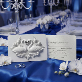 Cartão RSVP Cisnes de Gesso com Relevo de Coração Embutido Fal