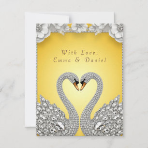 Cartão RSVP 🌸 Cisnes Diamantados Espelho Layout Romântico✨