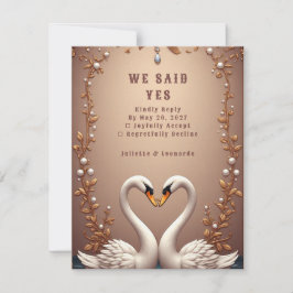 Cartão RSVP Cisnes em Rose Gold decoração de Casamento de Prim