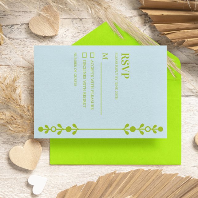 Cartão RSVP Citrus Green & Coastal Blue Wedding (Criador carregado)
